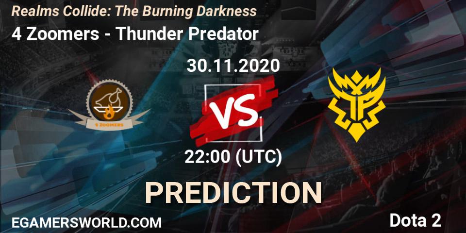 4 Zoomers vs Thunder Predator: Match Prediction. 30.11.20, Dota 2, Realms Collide: The Burning Darkness