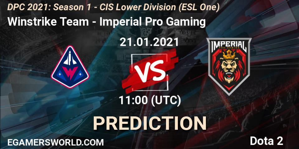 Winstrike Team vs Imperial Pro Gaming: Match Prediction. 21.01.2021 at 10:55, Dota 2, ESL One. DPC 2021: Season 1 - CIS Lower Division