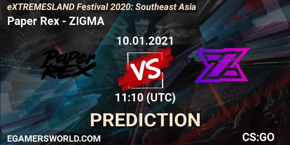 Paper Rex vs ZIGMA: Match Prediction. 10.01.2021 at 11:20, Counter-Strike (CS2), eXTREMESLAND Festival 2020: Southeast Asia