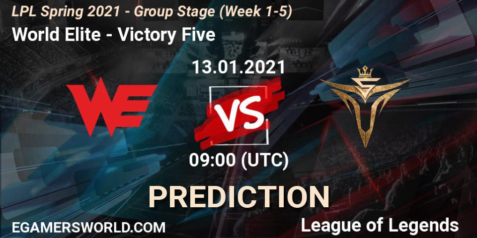 World Elite vs Victory Five: Match Prediction. 13.01.2021 at 09:00, LoL, LPL Spring 2021 - Group Stage (Week 1-5)