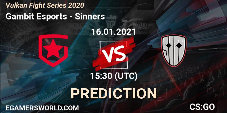Gambit Esports vs Sinners: Match Prediction. 16.01.2021 at 15:30, Counter-Strike (CS2), Vulkan Fight Series 2020