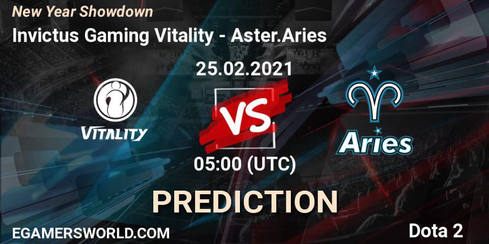 Invictus Gaming Vitality vs Aster.Aries: Match Prediction. 25.02.2021 at 05:03, Dota 2, New Year Showdown