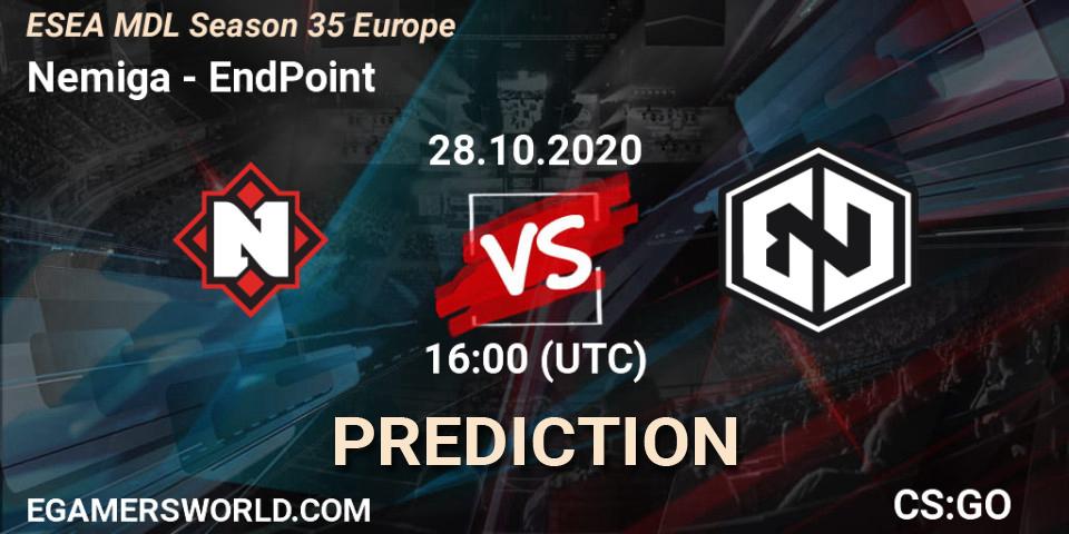 Nemiga vs EndPoint: Match Prediction. 28.10.2020 at 16:00, Counter-Strike (CS2), ESEA MDL Season 35 Europe