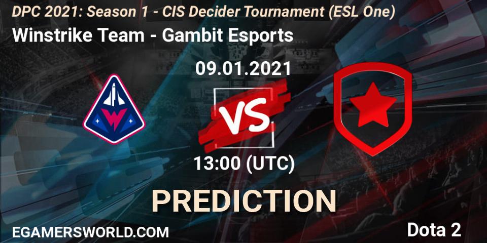 Winstrike Team vs Gambit Esports: Match Prediction. 09.01.2021 at 13:00, Dota 2, DPC 2021: Season 1 - CIS Decider Tournament (ESL One)