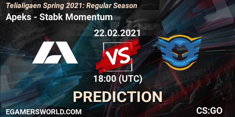 Apeks vs Stabæk Momentum: Match Prediction. 22.02.2021 at 18:00, Counter-Strike (CS2), Telialigaen Spring 2021: Regular Season