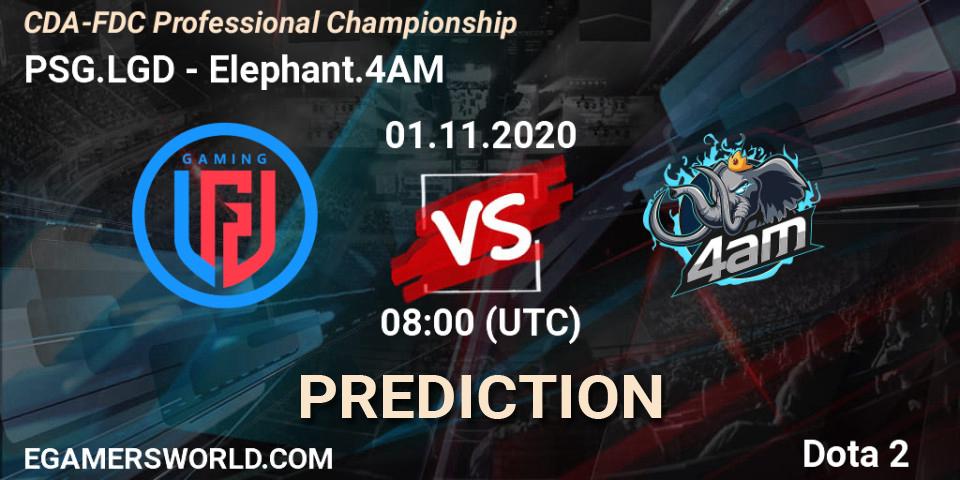 PSG.LGD vs Elephant.4AM: Match Prediction. 01.11.2020 at 08:06, Dota 2, CDA-FDC Professional Championship