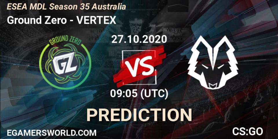 Ground Zero vs VERTEX: Match Prediction. 27.10.2020 at 09:05, Counter-Strike (CS2), ESEA MDL Season 35 Australia