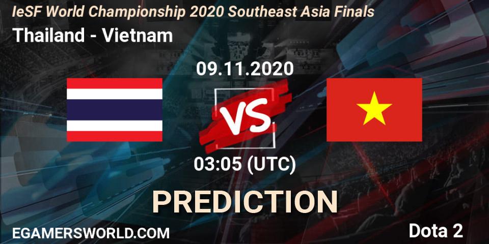 Thailand vs Vietnam: Match Prediction. 09.11.2020 at 03:20, Dota 2, IeSF World Championship 2020 Southeast Asia Finals