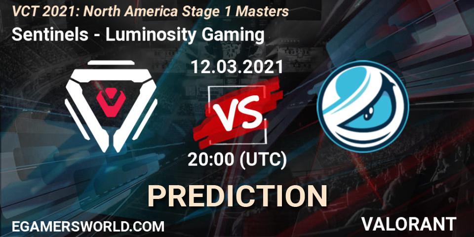 Sentinels vs Luminosity Gaming: Match Prediction. 12.03.2021 at 20:00, VALORANT, VCT 2021: North America Stage 1 Masters