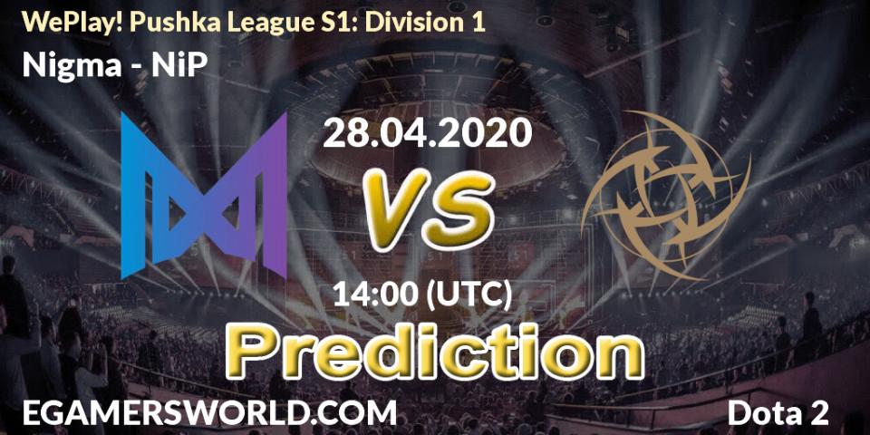 Nigma vs NiP: Match Prediction. 28.04.2020 at 10:57, Dota 2, WePlay! Pushka League S1: Division 1