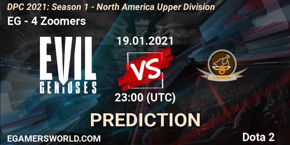EG vs 4 Zoomers: Match Prediction. 19.01.2021 at 23:00, Dota 2, DPC 2021: Season 1 - North America Upper Division
