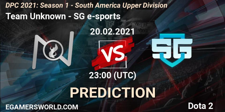 Team Unknown vs SG e-sports: Match Prediction. 20.02.2021 at 23:00, Dota 2, DPC 2021: Season 1 - South America Upper Division