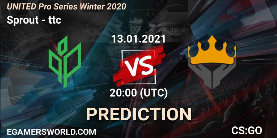 Sprout vs ttc: Match Prediction. 13.01.2021 at 20:00, Counter-Strike (CS2), UNITED Pro Series Winter 2020