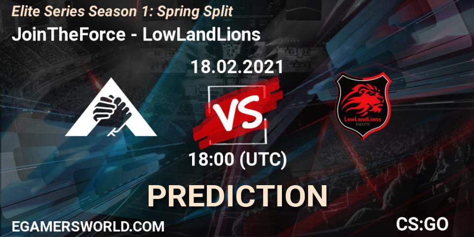 JoinTheForce vs LowLandLions: Match Prediction. 18.02.2021 at 18:00, Counter-Strike (CS2), Elite Series Season 1: Spring Split