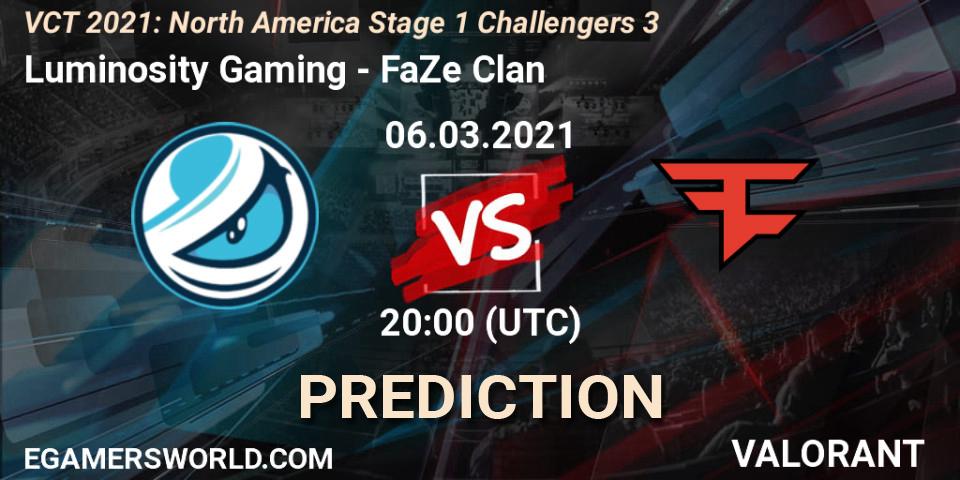 Luminosity Gaming vs FaZe Clan: Match Prediction. 06.03.2021 at 20:00, VALORANT, VCT 2021: North America Stage 1 Challengers 3