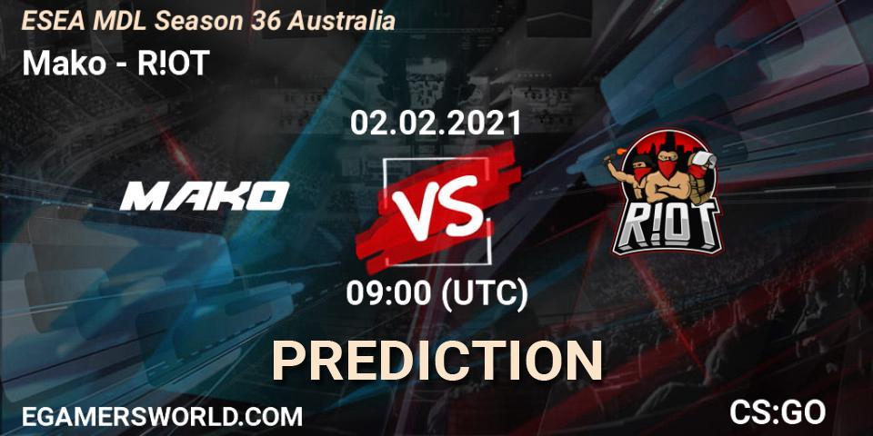 Mako vs R!OT: Match Prediction. 02.02.2021 at 09:00, Counter-Strike (CS2), MDL ESEA Season 36: Australia - Premier Division