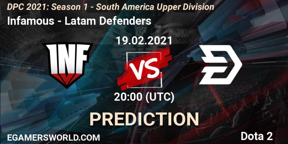 Infamous vs Latam Defenders: Match Prediction. 19.02.2021 at 20:00, Dota 2, DPC 2021: Season 1 - South America Upper Division