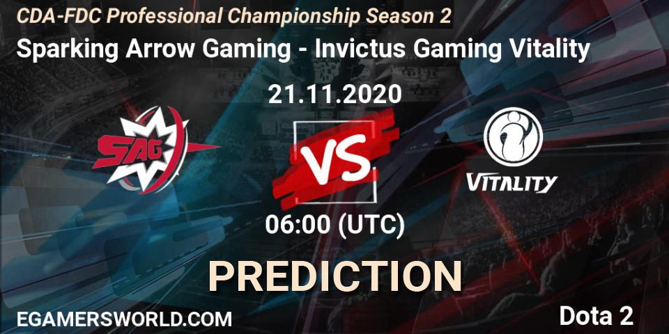 Sparking Arrow Gaming vs Invictus Gaming Vitality: Match Prediction. 21.11.2020 at 06:04, Dota 2, CDA-FDC Professional Championship Season 2