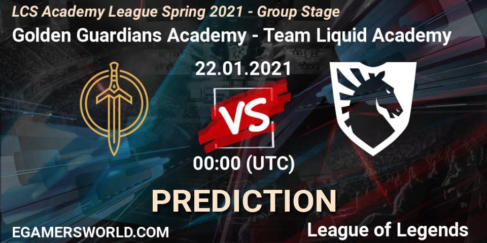 Golden Guardians Academy vs Team Liquid Academy: Match Prediction. 22.01.2021 at 00:00, LoL, LCS Academy League Spring 2021 - Group Stage