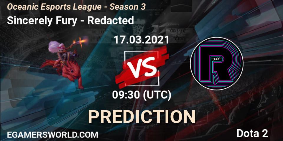 Sincerely Fury vs Redacted: Match Prediction. 17.03.2021 at 09:56, Dota 2, Oceanic Esports League - Season 3