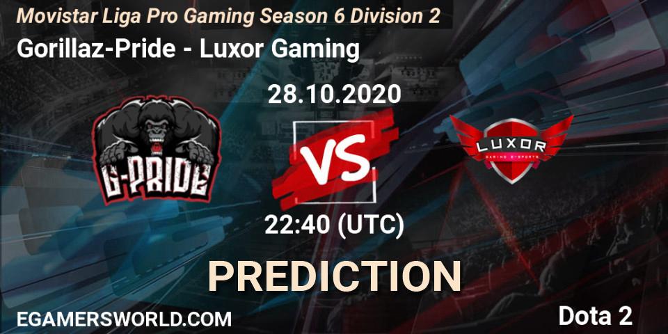 Gorillaz-Pride vs Luxor Gaming: Match Prediction. 28.10.20, Dota 2, Movistar Liga Pro Gaming Season 6 Division 2