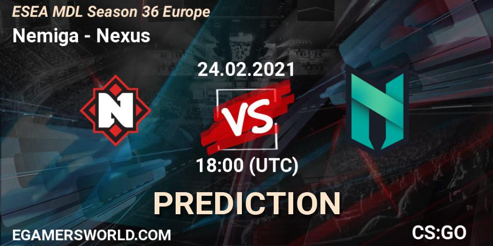 Nemiga vs Nexus: Match Prediction. 24.02.2021 at 18:00, Counter-Strike (CS2), MDL ESEA Season 36: Europe - Premier division