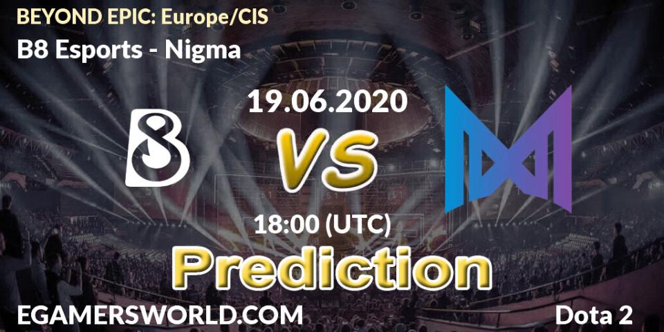 B8 Esports vs Nigma: Match Prediction. 19.06.2020 at 17:40, Dota 2, BEYOND EPIC: Europe/CIS