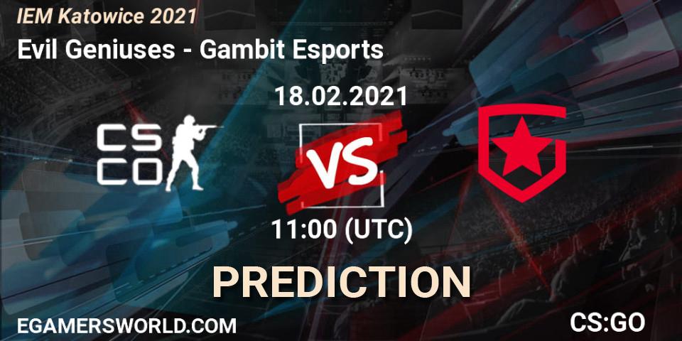 Evil Geniuses vs Gambit Esports: Match Prediction. 18.02.2021 at 11:00, Counter-Strike (CS2), IEM Katowice 2021