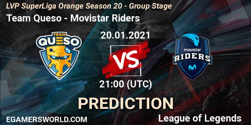 Team Queso vs Movistar Riders: Match Prediction. 20.01.2021 at 21:00, LoL, LVP SuperLiga Orange Season 20 - Group Stage