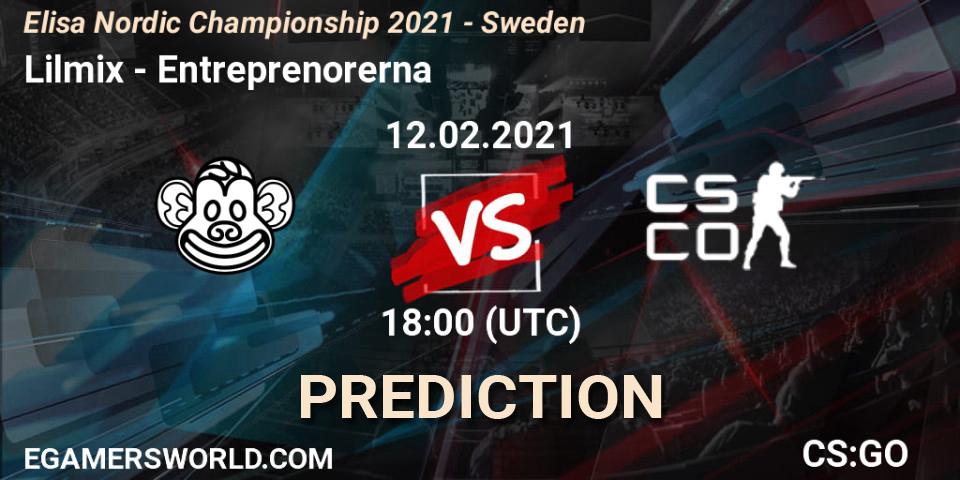 Lilmix vs Entreprenorerna: Match Prediction. 12.02.2021 at 18:00, Counter-Strike (CS2), Elisa Nordic Championship 2021 - Sweden