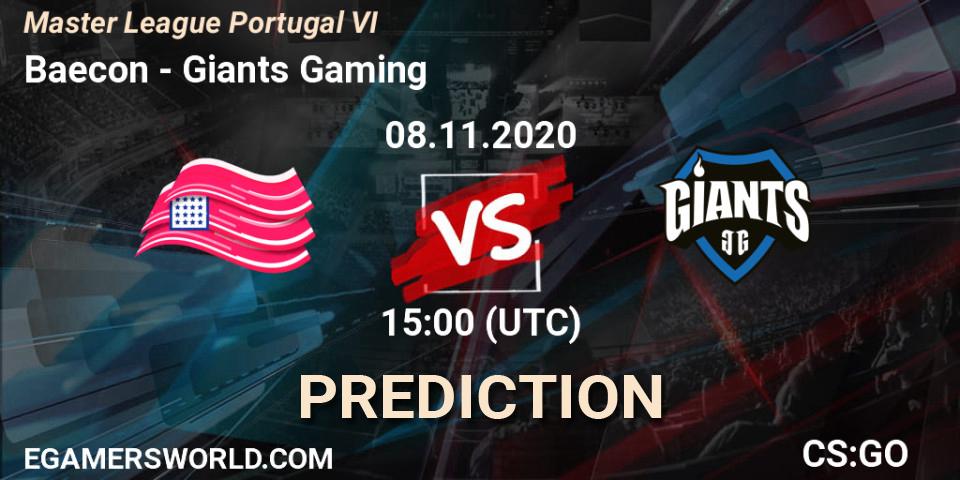 Baecon vs Giants Gaming: Match Prediction. 08.11.2020 at 15:00, Counter-Strike (CS2), Master League Portugal VI