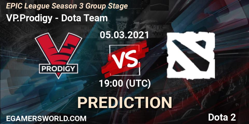 VP.Prodigy vs Dota Team: Match Prediction. 05.03.2021 at 19:46, Dota 2, EPIC League Season 3 Group Stage