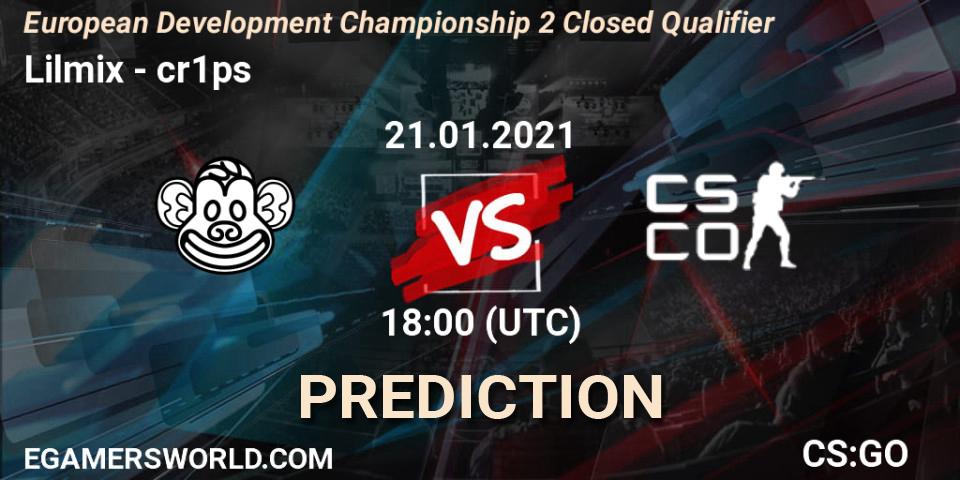 Lilmix vs cR1Ps: Match Prediction. 21.01.2021 at 17:45, Counter-Strike (CS2), European Development Championship Season 2: Closed Qualifier