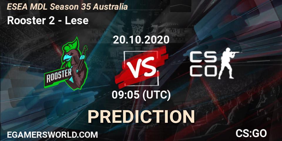 Rooster 2 vs Lese: Match Prediction. 22.10.2020 at 10:10, Counter-Strike (CS2), ESEA MDL Season 35 Australia