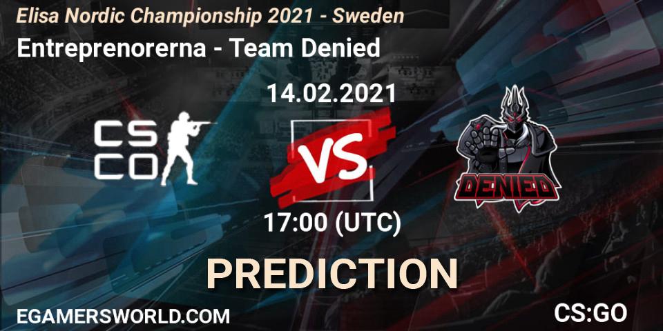 Entreprenorerna vs Team Denied: Match Prediction. 14.02.2021 at 17:00, Counter-Strike (CS2), Elisa Nordic Championship 2021 - Sweden