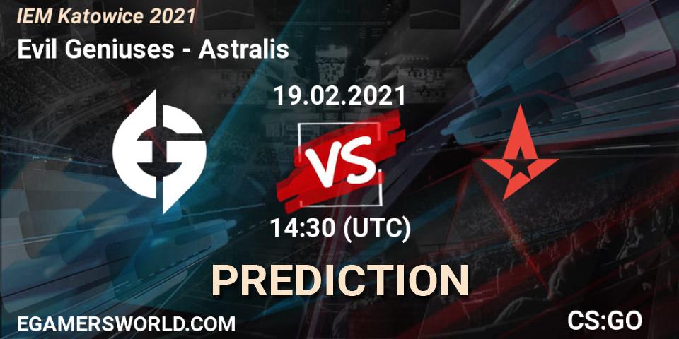 Evil Geniuses vs Astralis: Match Prediction. 19.02.2021 at 14:30, Counter-Strike (CS2), IEM Katowice 2021