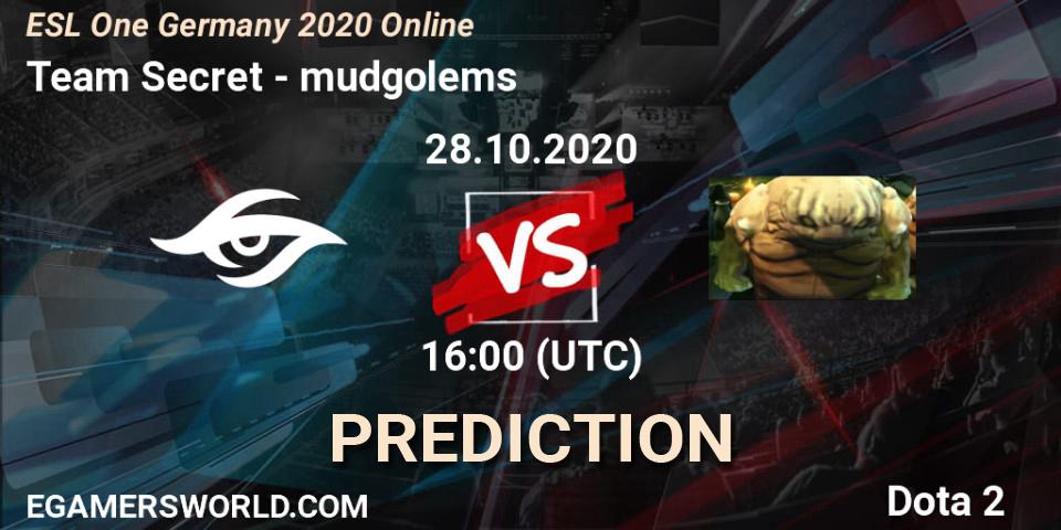 Team Secret vs mudgolems: Match Prediction. 28.10.2020 at 16:00, Dota 2, ESL One Germany 2020 Online