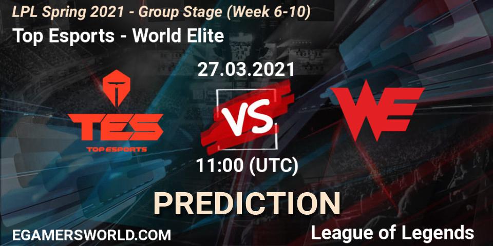 Top Esports vs World Elite: Match Prediction. 27.03.2021 at 11:45, LoL, LPL Spring 2021 - Group Stage (Week 6-10)