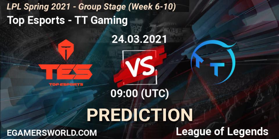 Top Esports vs TT Gaming: Match Prediction. 24.03.2021 at 09:00, LoL, LPL Spring 2021 - Group Stage (Week 6-10)
