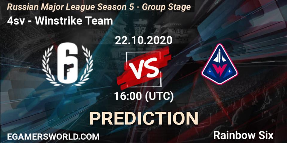 4sv vs Winstrike Team: Match Prediction. 22.10.2020 at 16:00, Rainbow Six, Russian Major League Season 5 - Group Stage
