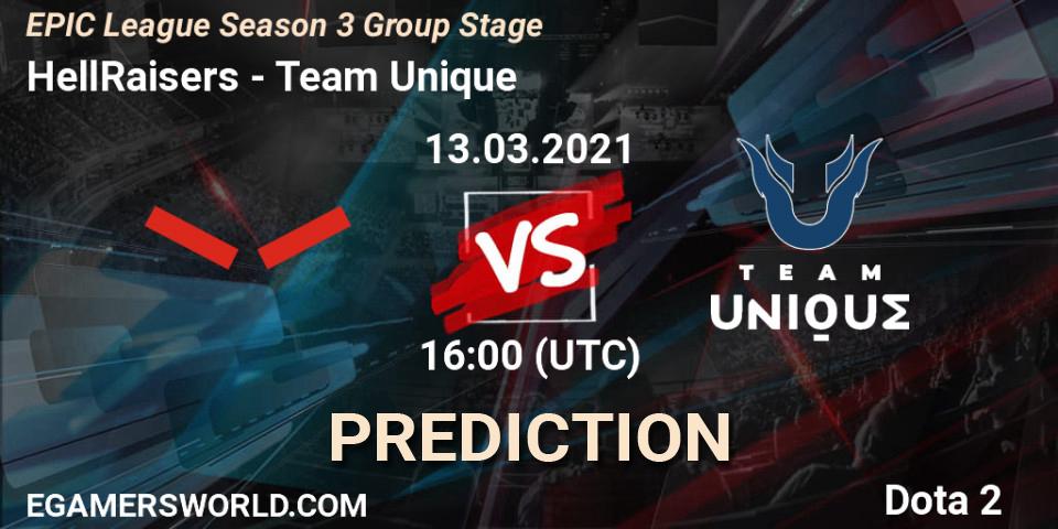 HellRaisers vs Team Unique: Match Prediction. 13.03.2021 at 16:01, Dota 2, EPIC League Season 3 Group Stage