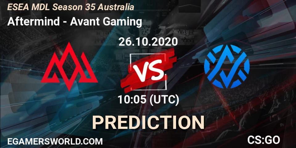 Aftermind vs Avant Gaming: Match Prediction. 26.10.2020 at 10:05, Counter-Strike (CS2), ESEA MDL Season 35 Australia