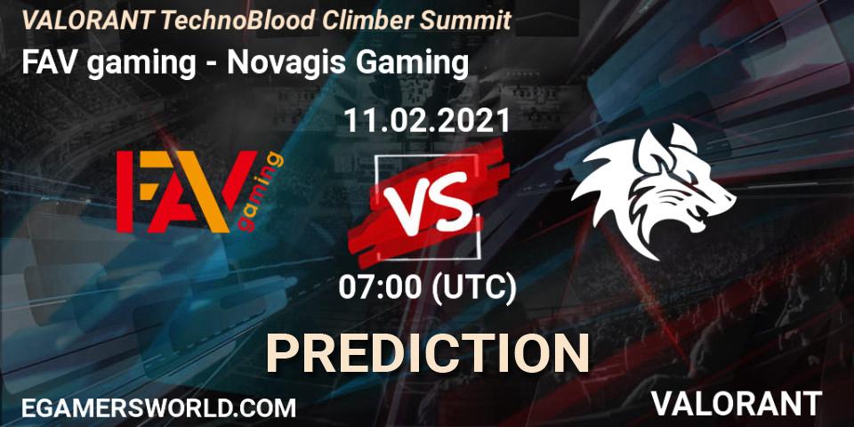 FAV gaming vs Novagis Gaming: Match Prediction. 11.02.2021 at 07:00, VALORANT, VALORANT TechnoBlood Climber Summit
