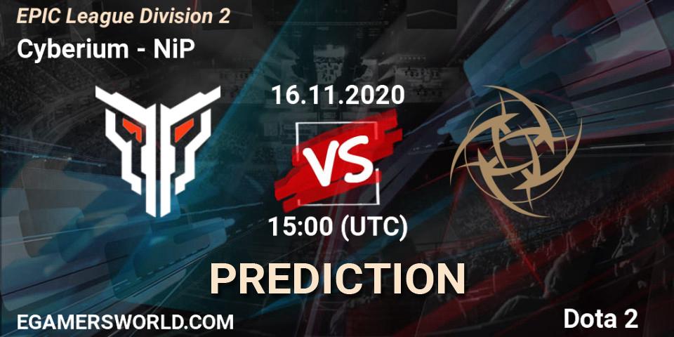 Cyberium vs NiP: Match Prediction. 16.11.2020 at 14:25, Dota 2, EPIC League Division 2