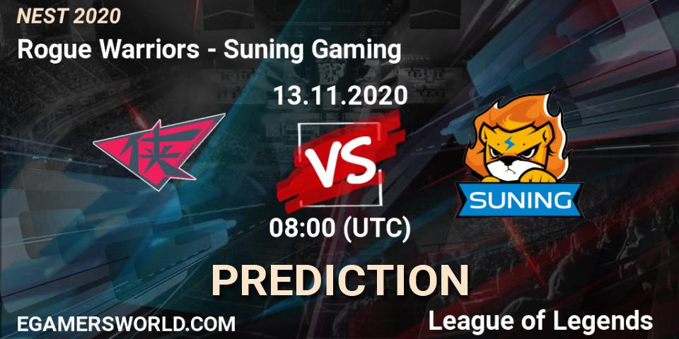 Rogue Warriors vs Suning Gaming: Match Prediction. 13.11.2020 at 08:00, LoL, NEST 2020