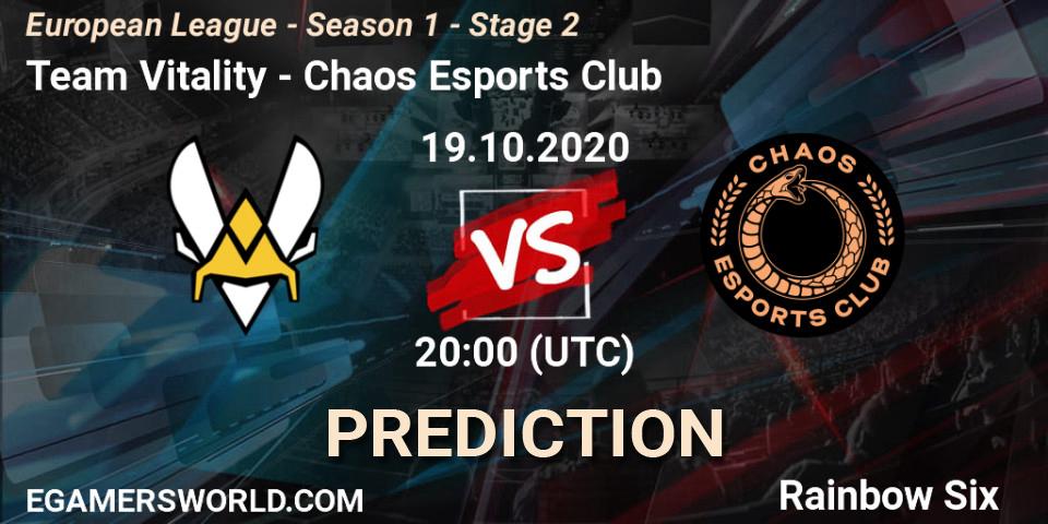 Team Vitality vs Chaos Esports Club: Match Prediction. 19.10.20, Rainbow Six, European League - Season 1 - Stage 2