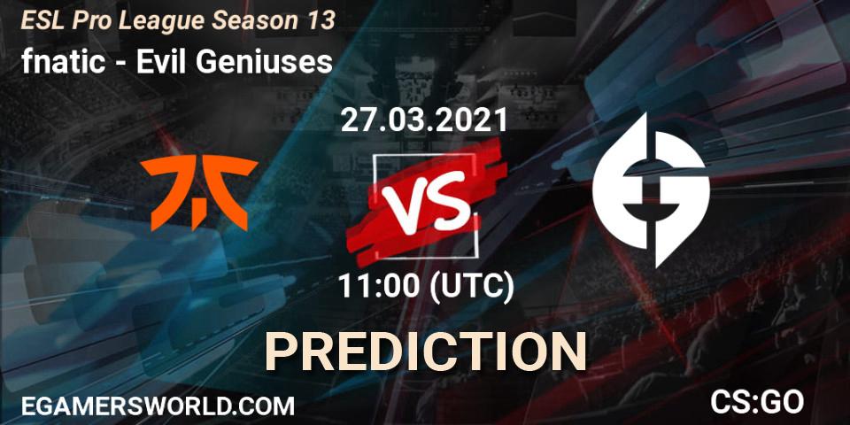 fnatic vs Evil Geniuses: Match Prediction. 27.03.21, CS2 (CS:GO), ESL Pro League Season 13