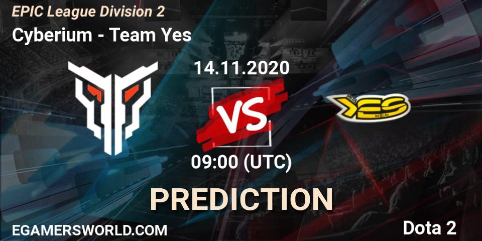 Cyberium vs Team Yes: Match Prediction. 14.11.20, Dota 2, EPIC League Division 2