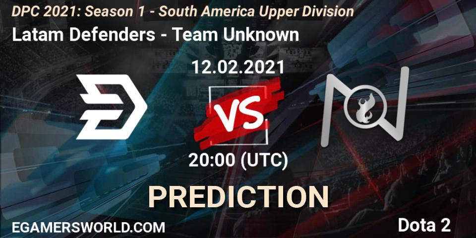 Latam Defenders vs Team Unknown: Match Prediction. 12.02.2021 at 20:00, Dota 2, DPC 2021: Season 1 - South America Upper Division