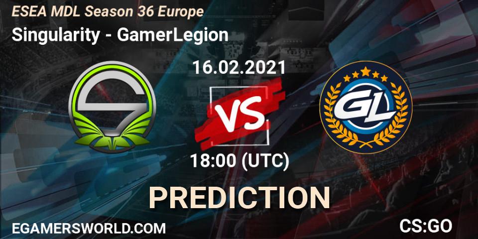 Singularity vs GamerLegion: Match Prediction. 16.02.2021 at 18:10, Counter-Strike (CS2), MDL ESEA Season 36: Europe - Premier division